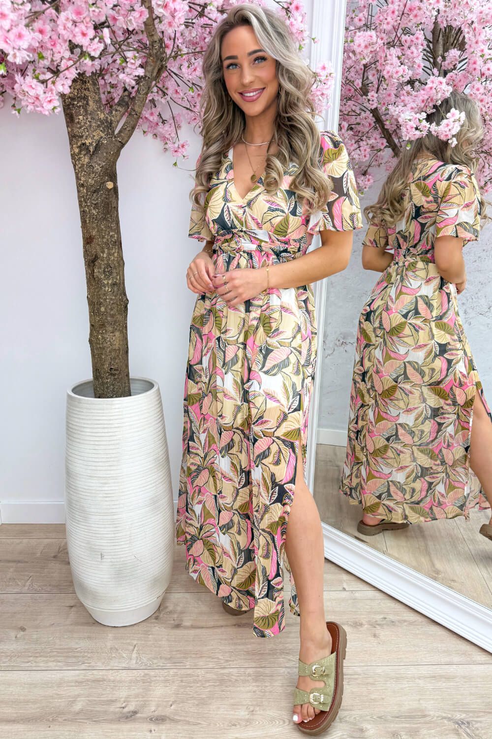 Bloom belle lurex maxi dress - Olijf