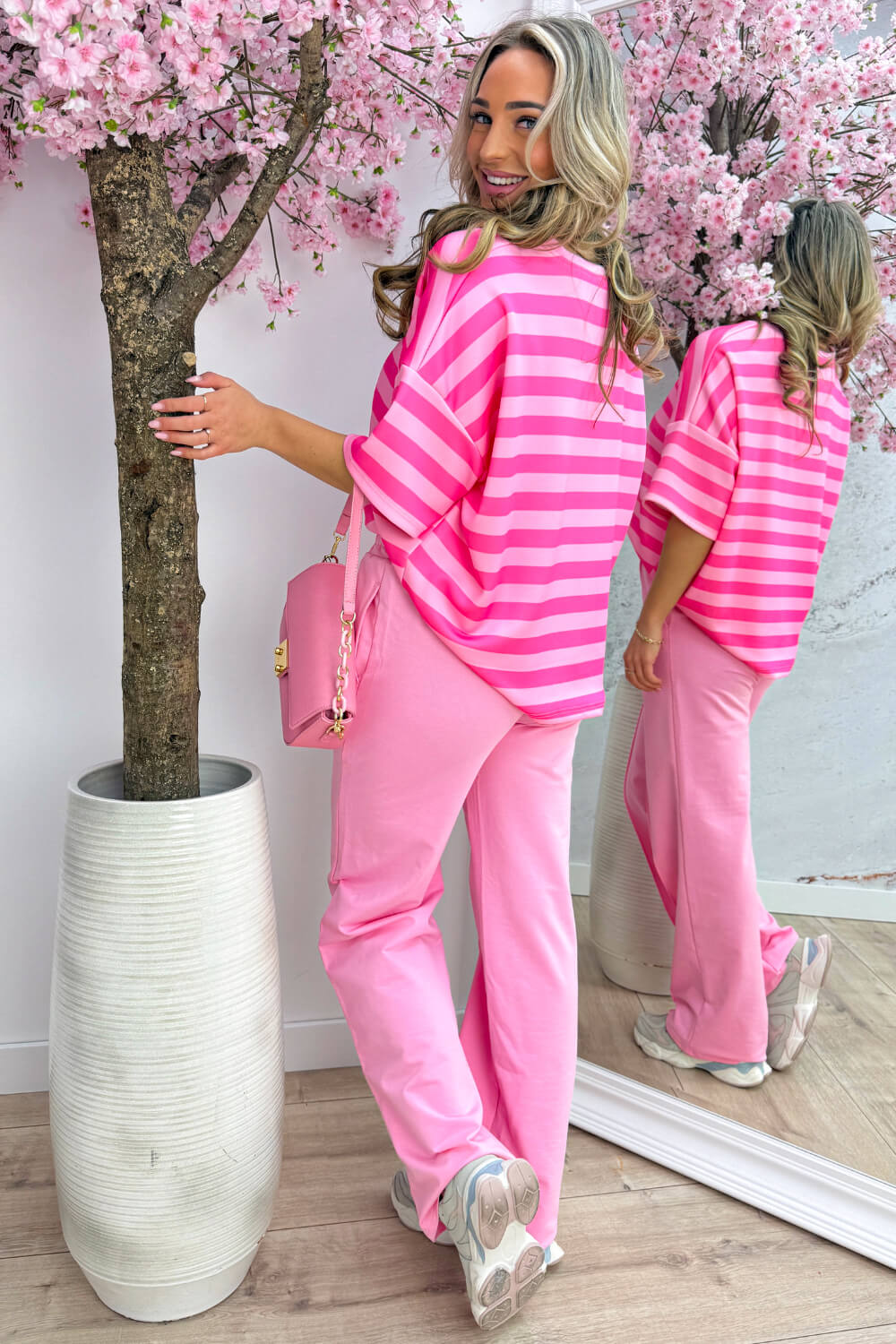 Travel stripe topje - Lollypop roze