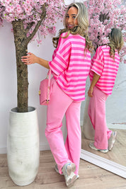 Travel stripe topje - Lollypop roze