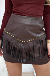 Leather look studded fringe skort - Bordeaux