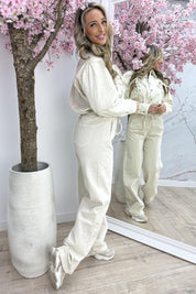 Laced up denim blouse - Beige