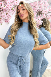 Knitted turtle neck topje - Jeans blue