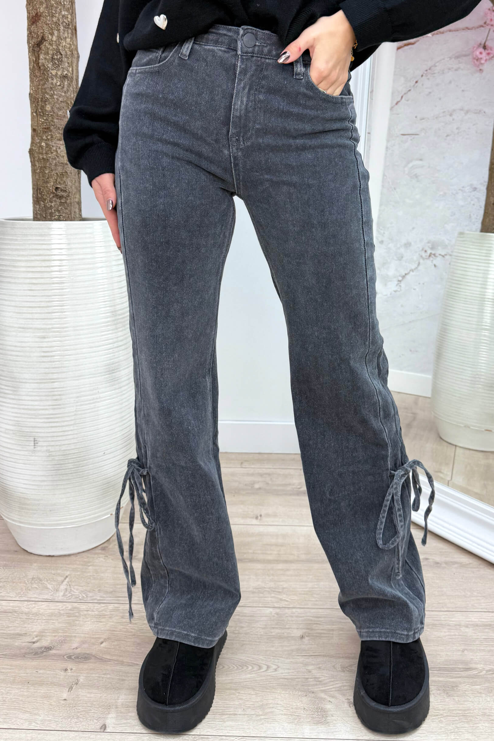 Wide leg bow jeans RD3223-2 - Dk. grijs