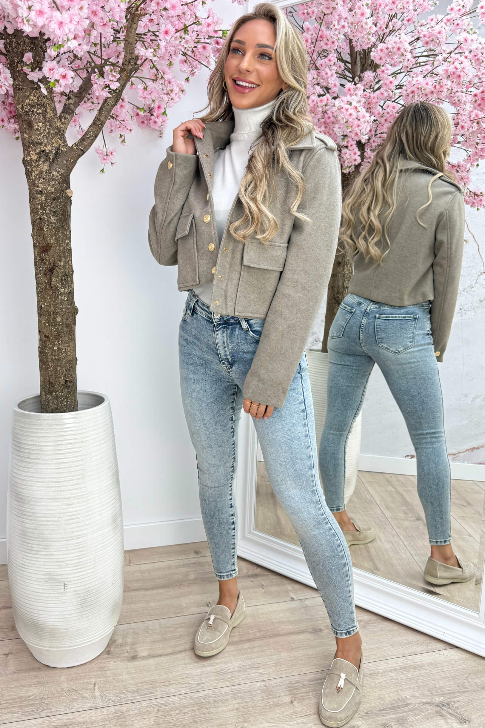 Gold button vilt jacket - Taupe