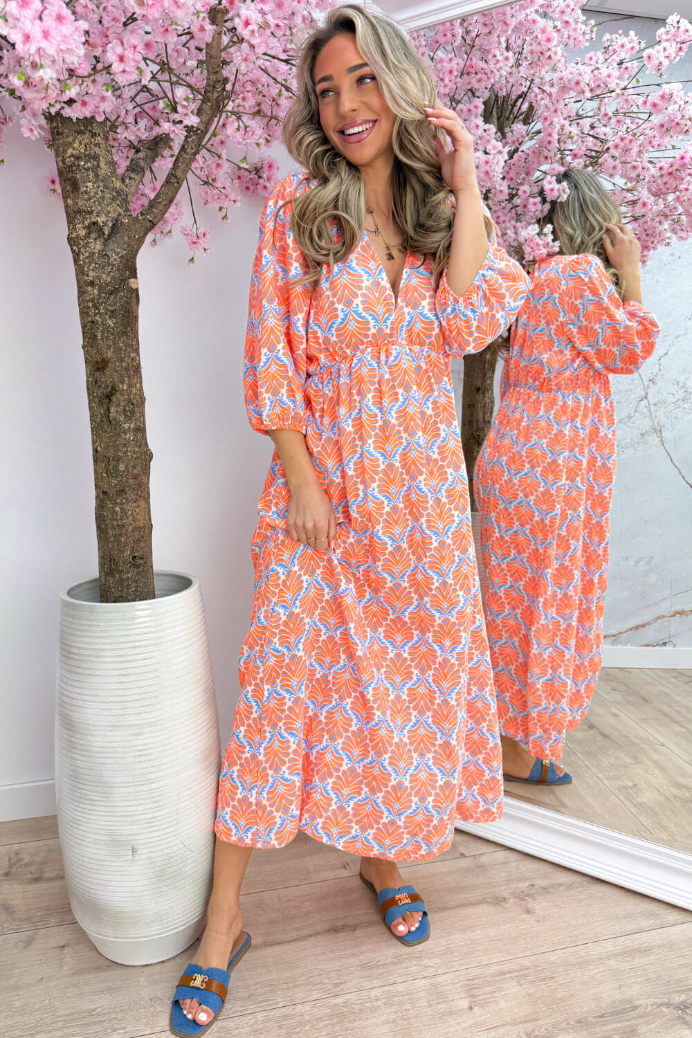 Seashell cotton dress - Jeans blue