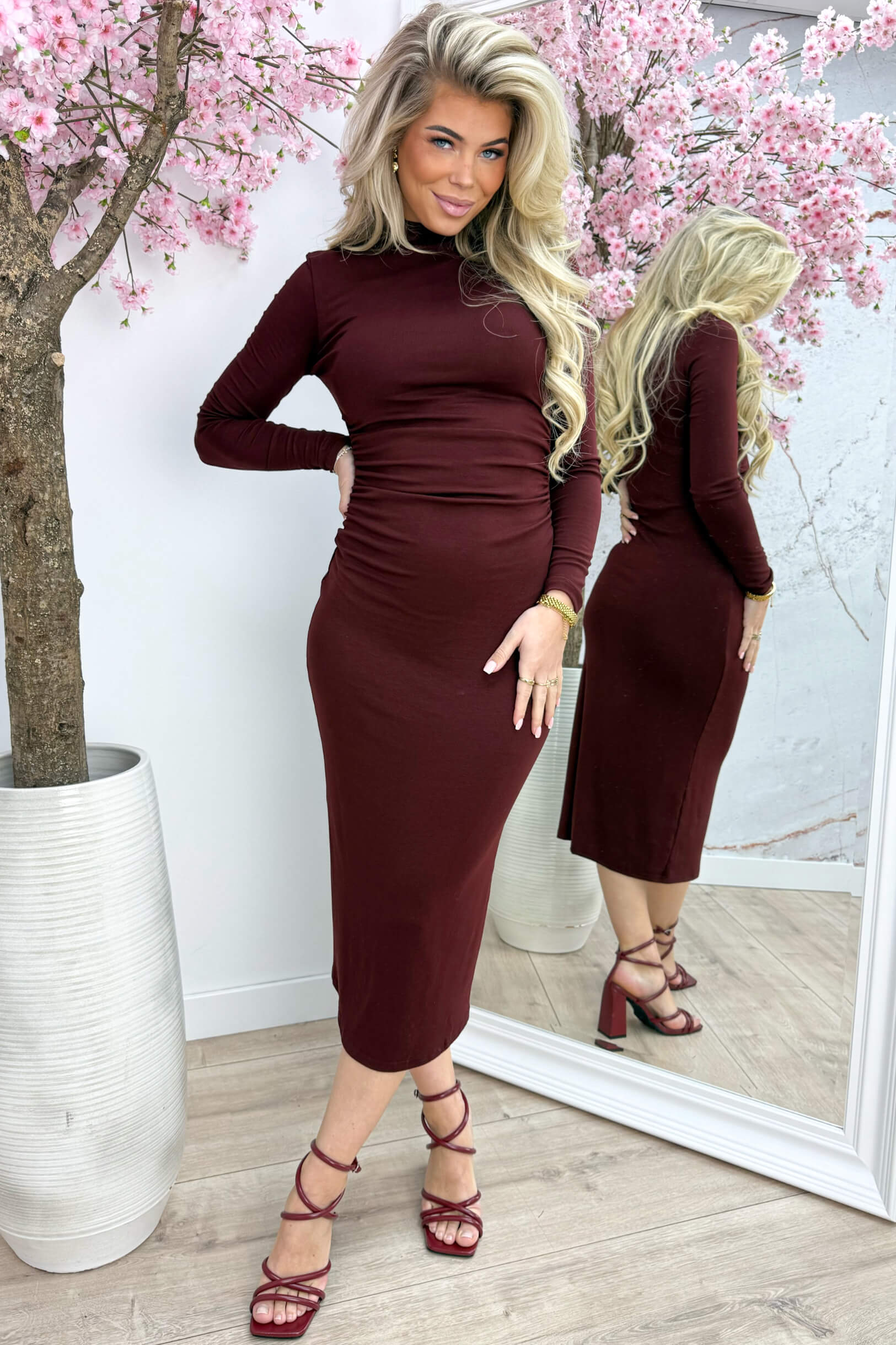 Basic draped dress - Bordeaux