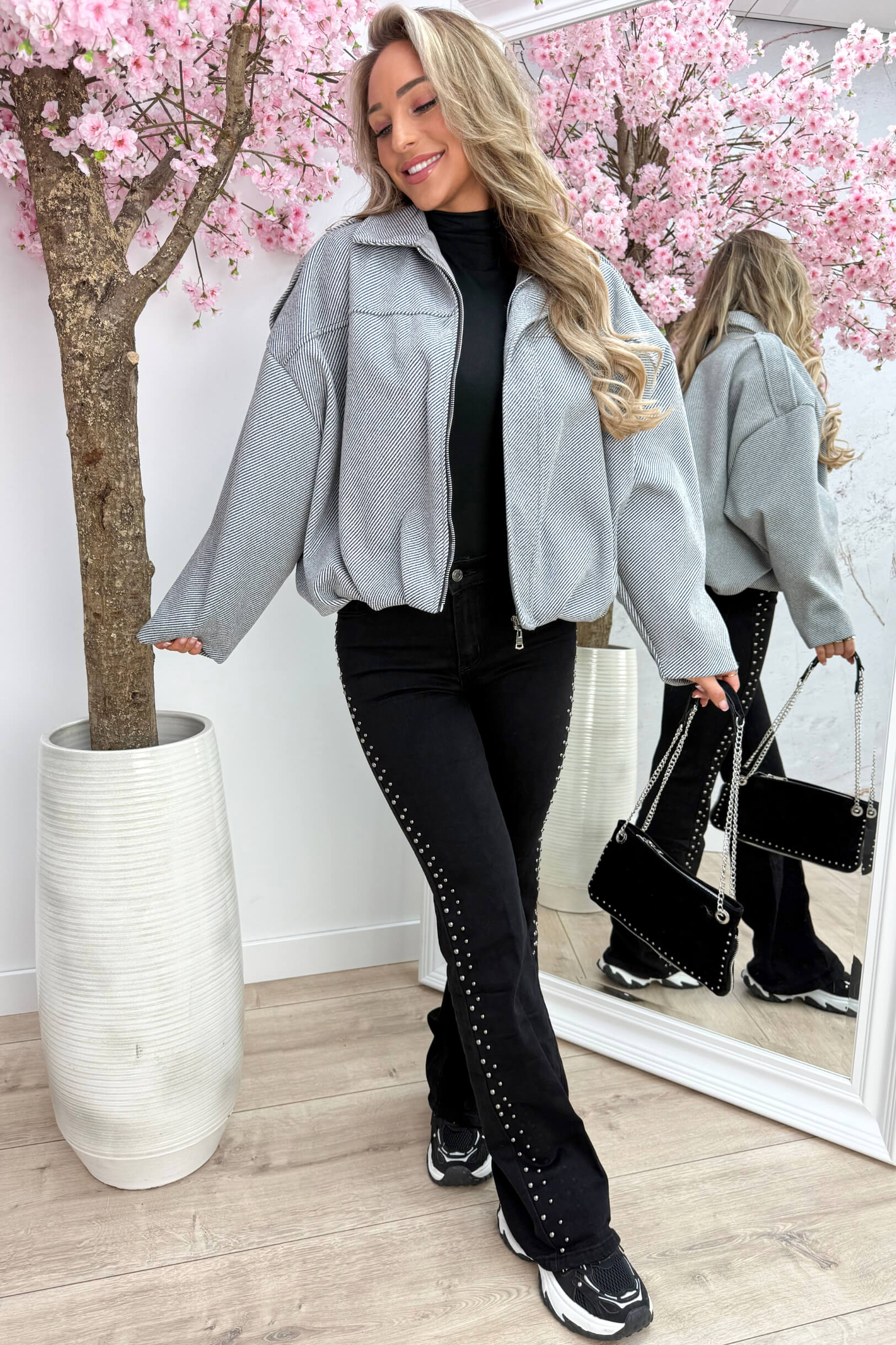 Soft striped bomber - Lt. grijs