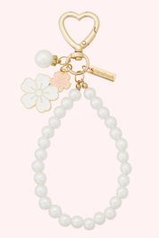 Pearls and flowers bag charm - Wit