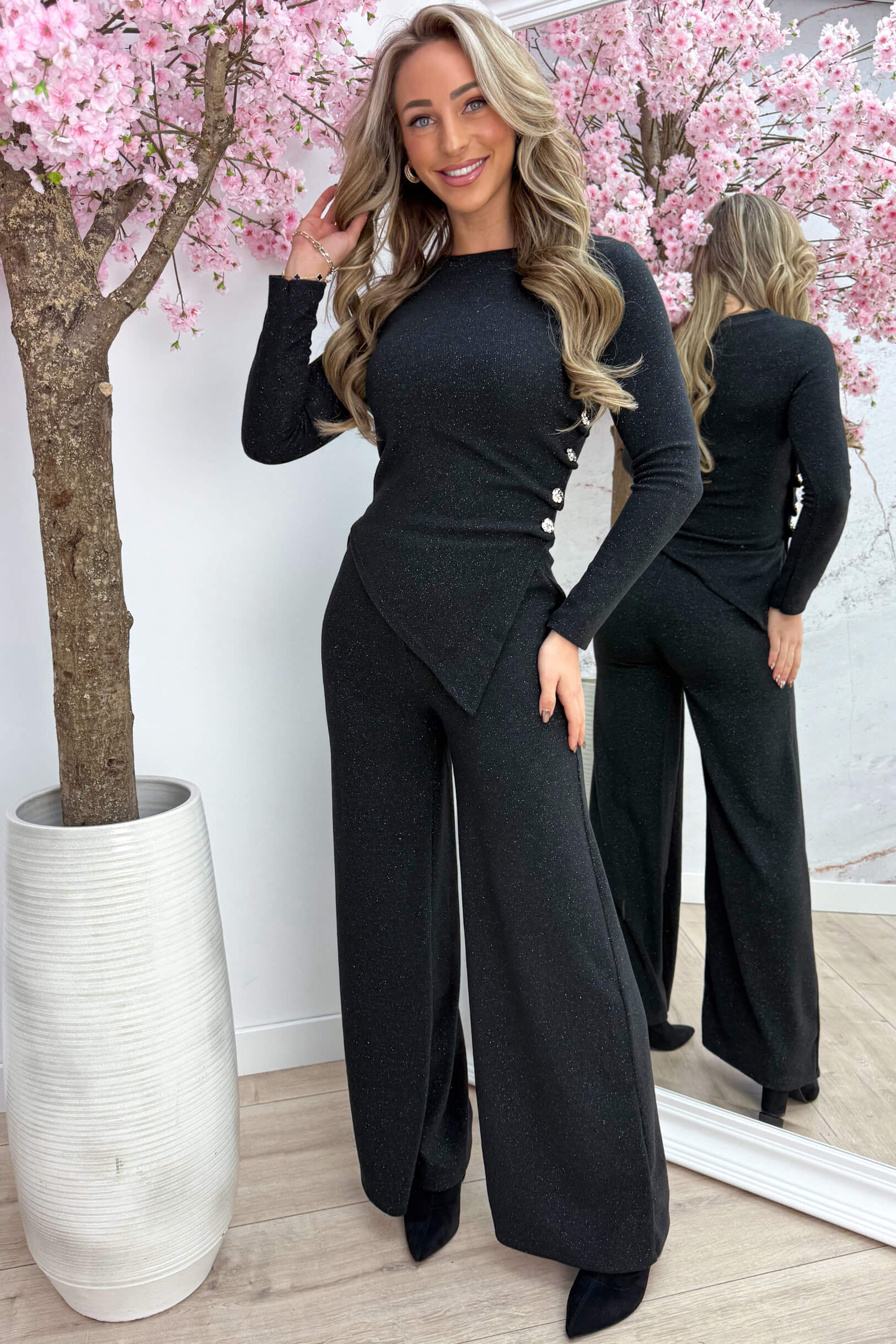 Glitter draped comfy co-ord - Zwart