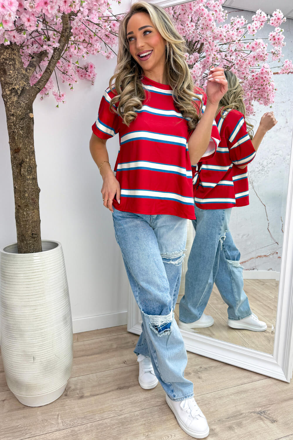 Stripe bow topje - Rood