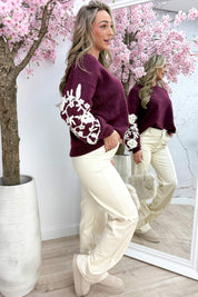 Fiore embroidery trui - Bordeaux
