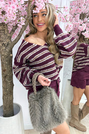 Winter nights stripe trui - Bordeaux