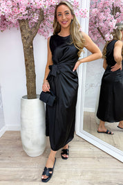 Silky bow dress - Zwart