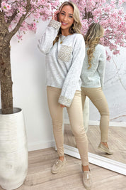 Tweed Pocket Paillet Sweater - Lt. gray