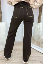 Studded trendy straight leg jeans - Bruin