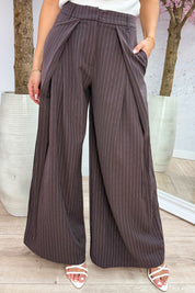 Pleated wide leg stripe pantalon - Bruin