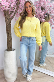 Twist and lace trui - Geel