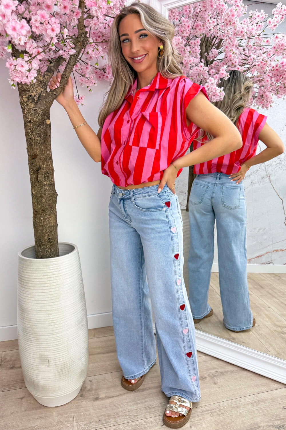 Famous cotton stripe blouse - Rood