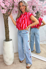 Famous cotton stripe blouse - Rood