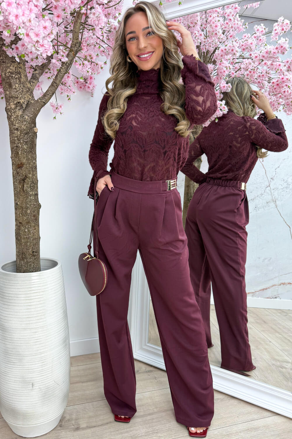 Gold detail pantalon - Bordeaux