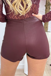 Touch of gold leather look split skort - Bordeaux