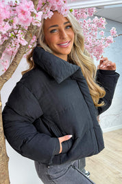 Puffy in suede look winterjas - Zwart