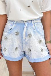 Flower stone short - Sky blue