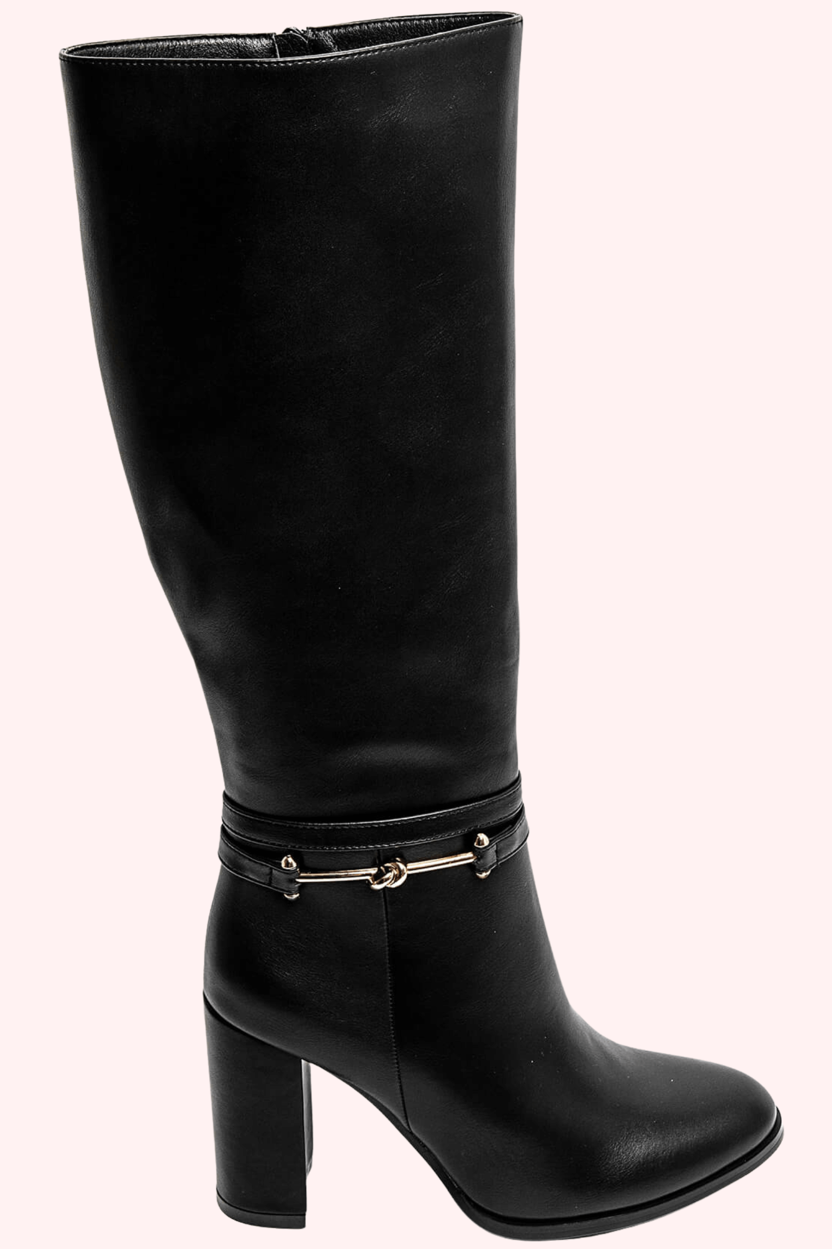 Leather look buckle heels - Zwart