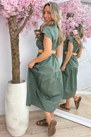 Cotton elegance maxi dress (Incl. riem) - Army