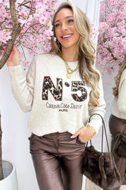 Leopard paris trui - Beige