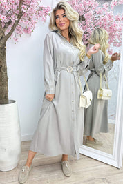 Golden detail maxi dress - Lt. grijs