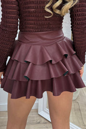 Leather look layered skort - Bordeaux