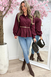 Cotton flairy blouse (Incl. riem) - Bordeaux