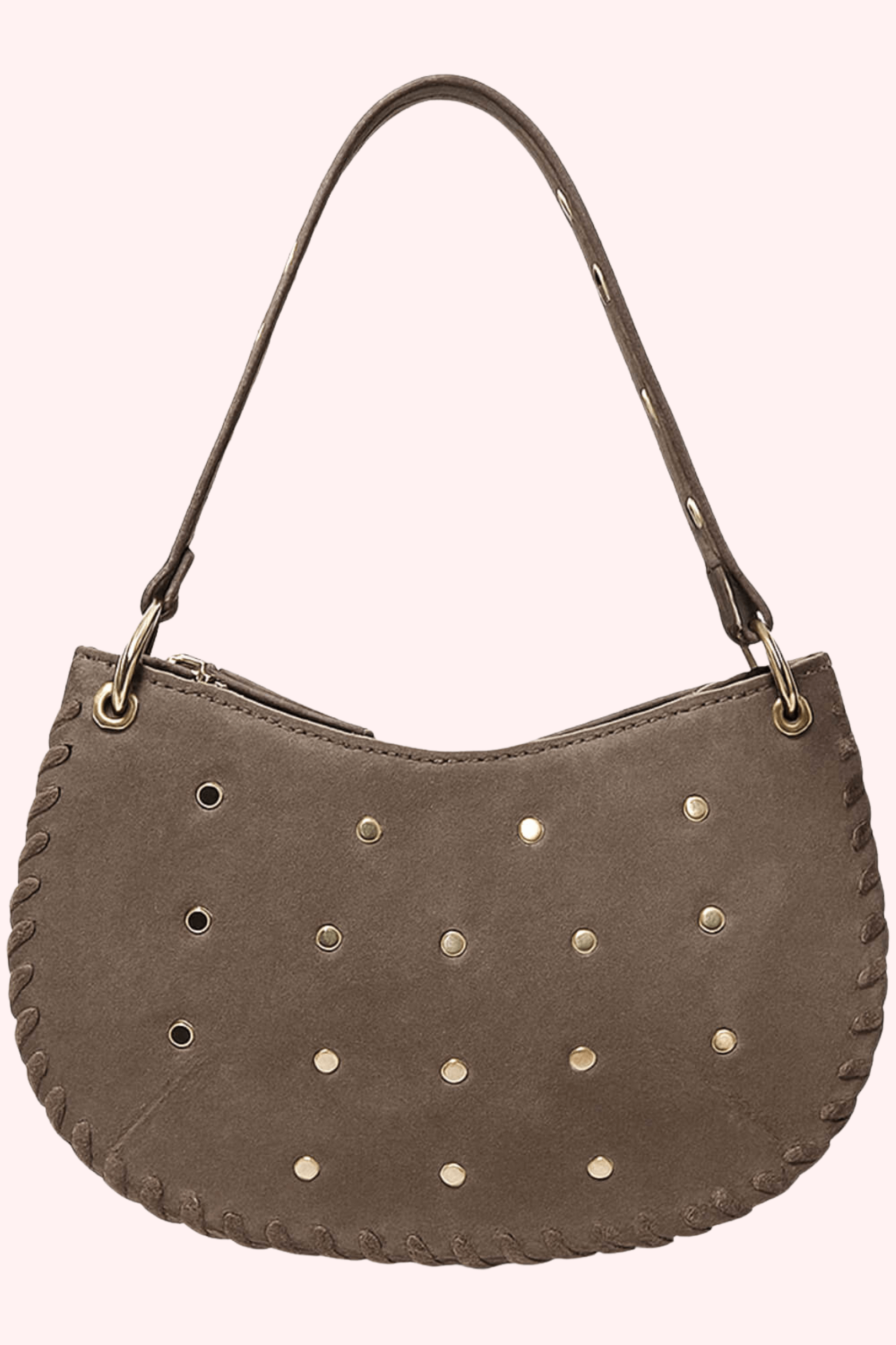 Suede studded bag (Echt leer) - Taupe