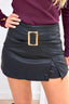Jupe-short fendue aspect cuir touche d'or - Noir