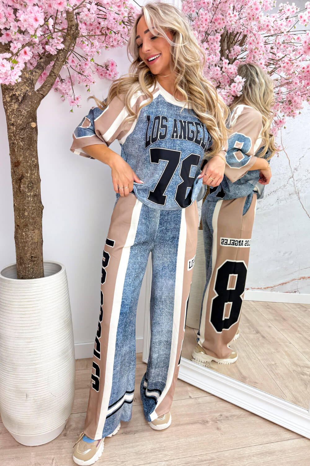 LA denim look comfy co-ord - Taupe