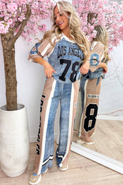LA denim look comfy co-ord - Taupe