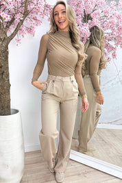Smocked mesh body - Camel