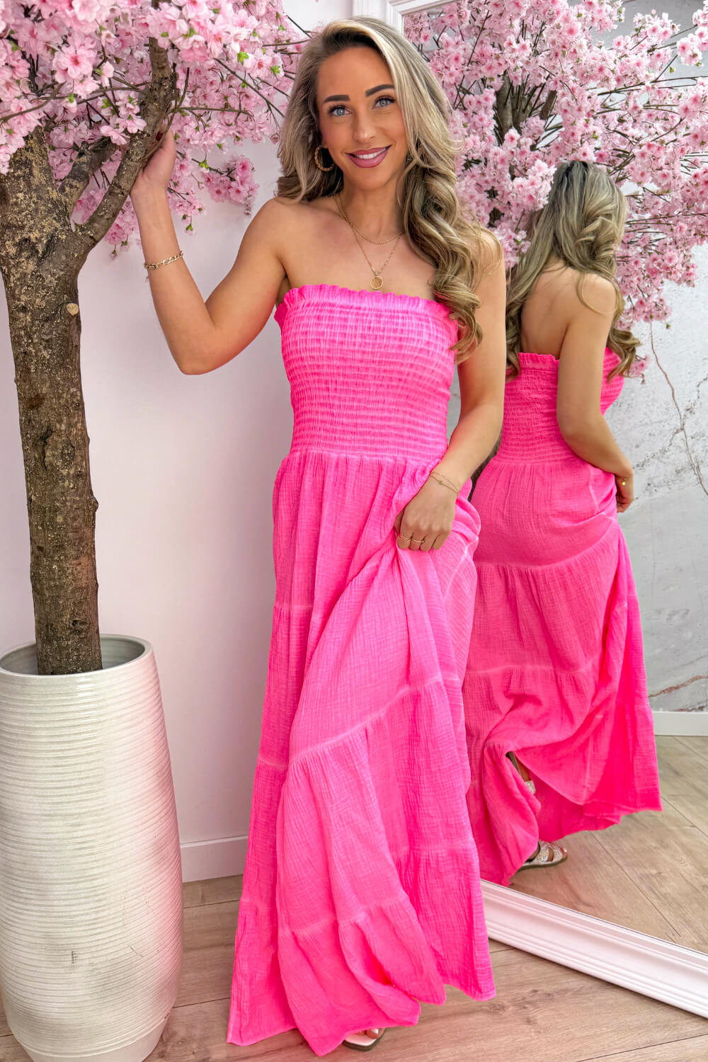 Neon cotton dress - Fuchsia
