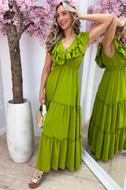Malibu ruffle dress - Olijf