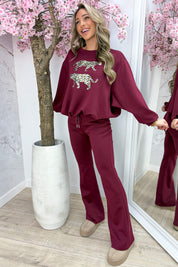 Metallic leopard comfy co-ord - Bordeaux