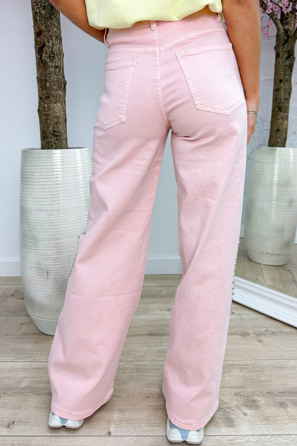 Wavy studs wide leg jeans - Roze
