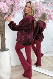 Velvet paillet bow topje - Bordeaux