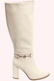 Leather look buckle heels - Beige