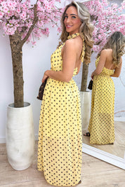 Polkadot halter maxi dress - Geel