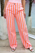 Striped straight leg jeans - Pink