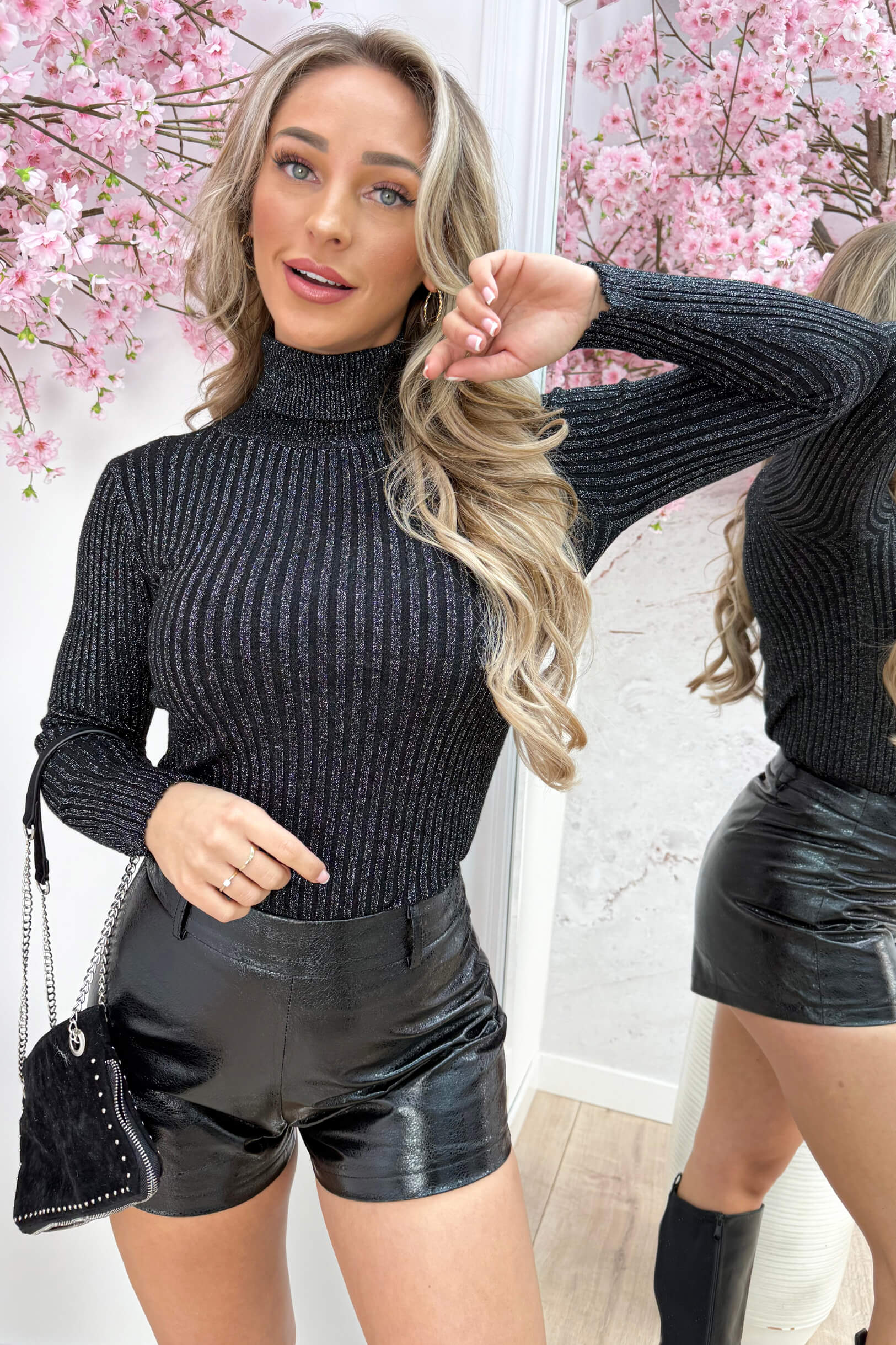 So glittery coll topje - Zwart