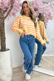 Happy stripes trui - Fuchsia