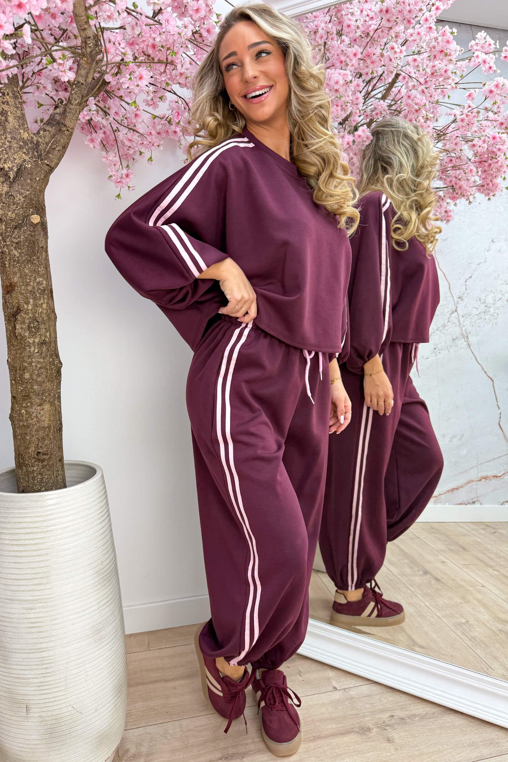 Chilling in stripes comfy co-ord - Bordeaux