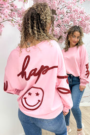 Sé feliz suéter de gran tamaño - lollypop rosa